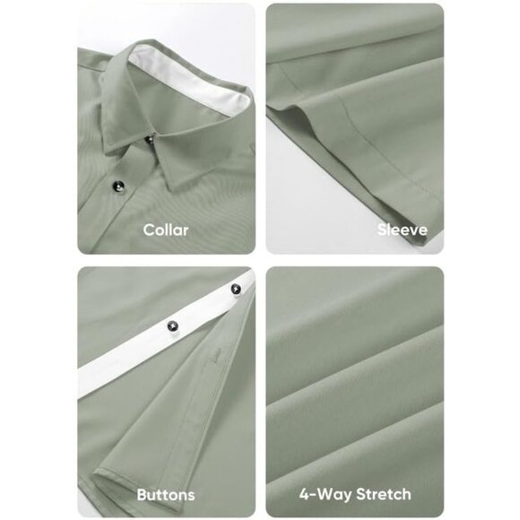 Men's 2 Green Casual Button Down Wrinkle-Free Short Sleeve Business Dress Shirt - Picture 5 of 9